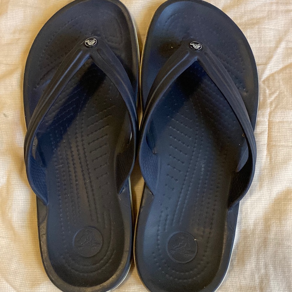 Crocs crocband flips size 10 navy & white